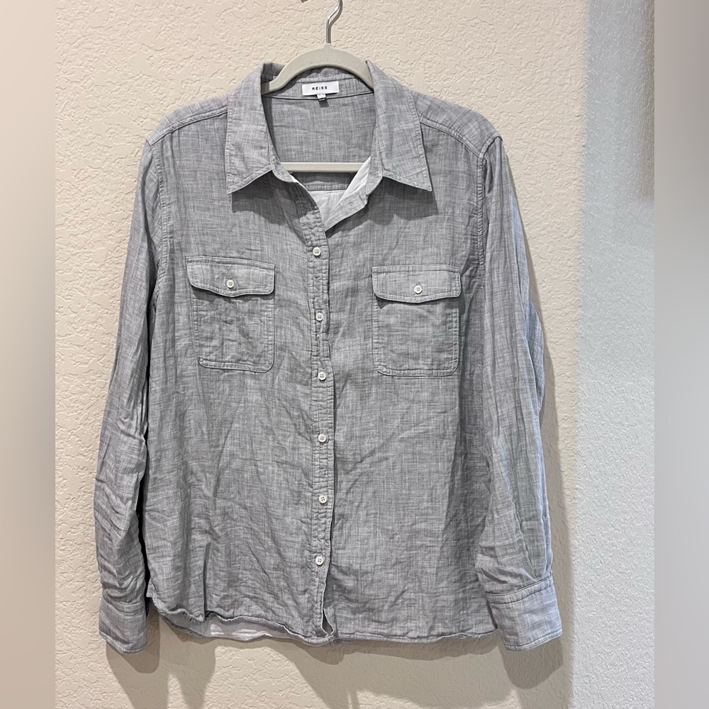 Reiss Mimi Button-Up Shirt | Grey | Women’s Size 12
